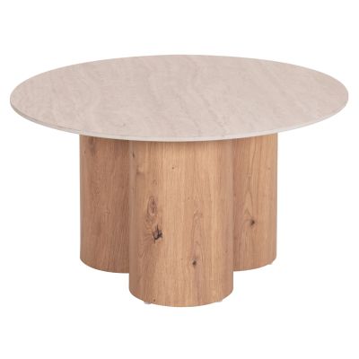 COFFEE TABLE SILVA HM18443 CERAMIC TOP WITH TRAVERTINE STONE LOOK--MDF BASE NATURAL Φ80x45H