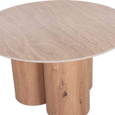 COFFEE TABLE SILVA HM18443 CERAMIC TOP WITH TRAVERTINE STONE LOOK--MDF BASE NATURAL Φ80x45H