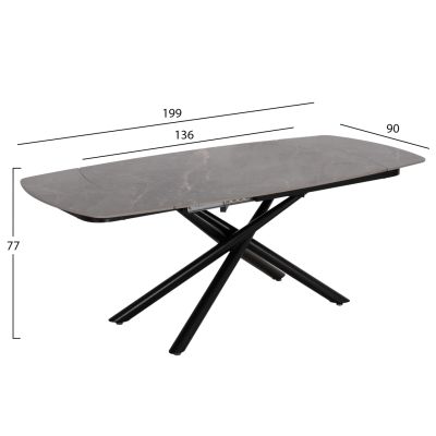 DINING TABLE EXTENDABLE VANTA HM18408 CERAMIC TOP IN GREY MARBLE COLORING 136-199x90x77Hcm.