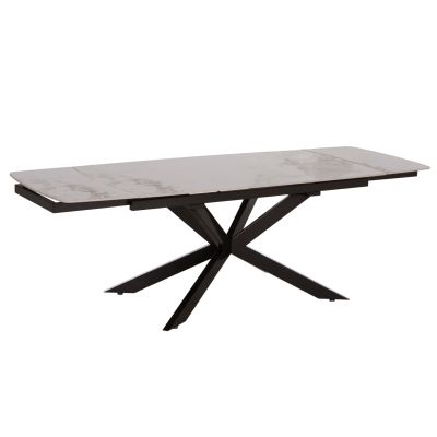 DINING TABLE EXTENDABLE AIRA HM18411 CERAMIC TOP IN WHITE/BROWN MARBLE COLORING 165/240x90x76Hcm.