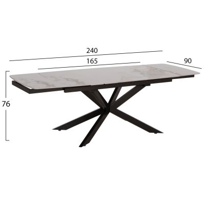 DINING TABLE EXTENDABLE AIRA HM18411 CERAMIC TOP IN WHITE/BROWN MARBLE COLORING 165/240x90x76Hcm.