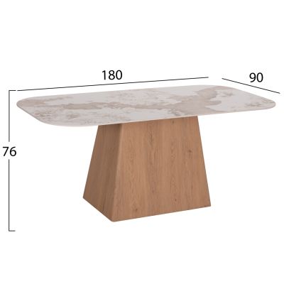 DINING TABLE NORDU HM18414 MDF BASE--CERAMIC TOP IN WHITE/BROWN MARBLE COLORING 180x90x76Hcm.
