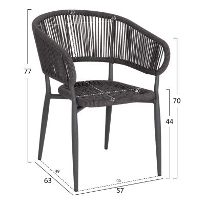 DINING CHAIR EULO HM5783.21 ALUMINUM & ΤWISTED RATTAN IN GREY 57x63x77Hcm.