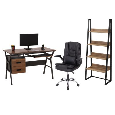 STUDENT SET 3PCS HM11211 STUDY DESK-BOOKCASE-OFFICE CHAIR---WALNUT/BLACK