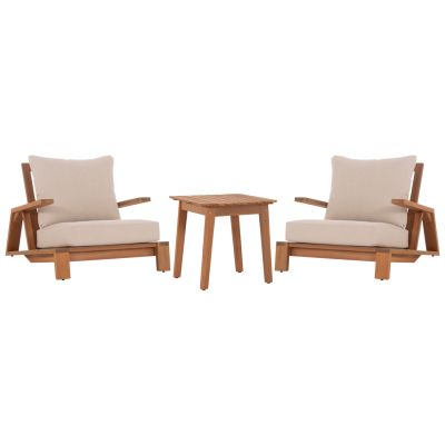 LOUNGE SET MIREX HM10893 COFFEE TABLE & 2 LOUNGE ARMCHAIRS--ACACIA WOOD-ECRU CUSHIONS