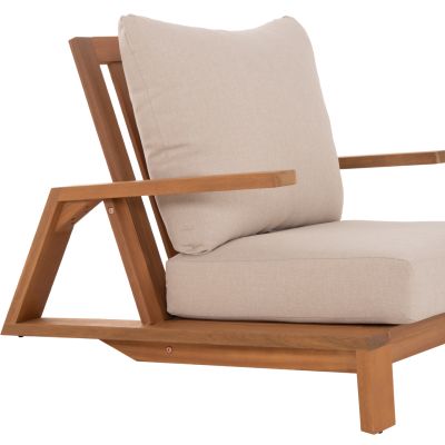 LOUNGE SET MIREX HM10893 COFFEE TABLE & 2 LOUNGE ARMCHAIRS--ACACIA WOOD-ECRU CUSHIONS