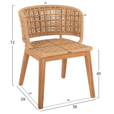 ARMCHAIR INDOORS FARLEY HM9827 TEAK WOOD-SYNTHETIC ROPE-NATURAL COLOR 58x59x72Hcm.