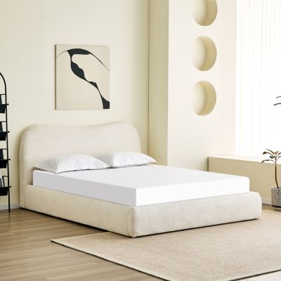 DOUBLE BED ROYA HM734.03 BEIGE BOUCLE FABRIC-BLACK LEGS--FOR MATTRESS 160x200cm