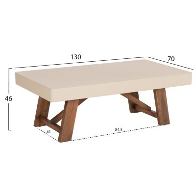 OUTDOOR COFFEE TABLE MAEVE HM6595.02 BEIGE FIBER CEMENT TOP--ACACIA WOOD LEGS 130x70x46Hcm