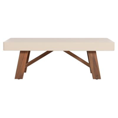 OUTDOOR COFFEE TABLE MAEVE HM6595.02 BEIGE FIBER CEMENT TOP--ACACIA WOOD LEGS 130x70x46Hcm