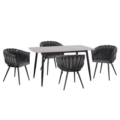 DINING SET 5PCS RAVEN HM12116.01 CERAMIC TOP GREY MARBLE--GREY VELVET