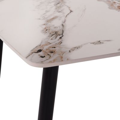 DINING SET 5PCS RAVEN HM12116.02 CERAMIC TOP WHITE/BROWN MARBLE--DUSTY PINK VELVET