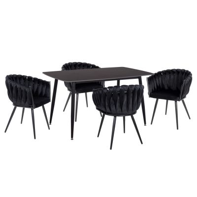 DINING SET 5PCS RAVEN HM12116.03 CERAMIC TOP BLACK MARBLE--BLACK VELVET