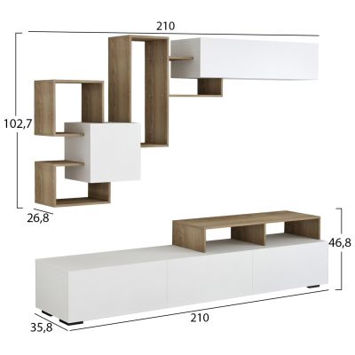 TV FURNITURE SET DONOVAN HM8944.11 MELAMINE IN NATURAL-WHITE 210x35,8x46,8Hcm.