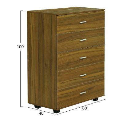 MELAMINE DRESSER THORG HM8995.02 WITH 5 WALNUT-COLORED DRAWERS 80Χ40Χ100H cm.