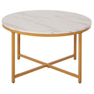 COFFEE TABLE HM9420.01 MELAMINE WHITE MARBLE-GOLD METAL LEGS Φ80x48,5Hcm.