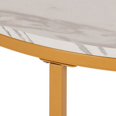 COFFEE TABLE HM9420.01 MELAMINE WHITE MARBLE-GOLD METAL LEGS Φ80x48,5Hcm.