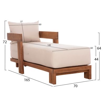 SET OF OUTDOOR CHAISE LOUNGE WITH SIDE TABLE KIOTO HM10961 TEAK WOOD IN NATURAL--CUSHIONS IN BEIGE