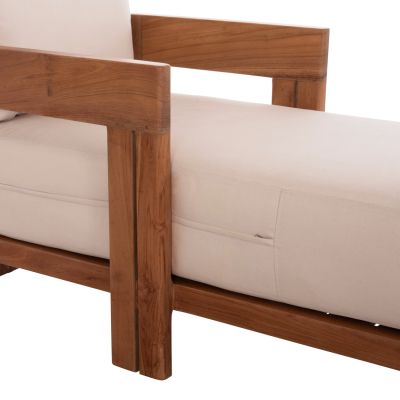 SET OF OUTDOOR CHAISE LOUNGE WITH SIDE TABLE KIOTO HM10961 TEAK WOOD IN NATURAL--CUSHIONS IN BEIGE