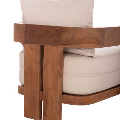 SET OF OUTDOOR CHAISE LOUNGE WITH SIDE TABLE KIOTO HM10961 TEAK WOOD IN NATURAL--CUSHIONS IN BEIGE