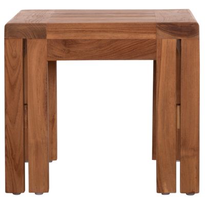 SET OF OUTDOOR CHAISE LOUNGE WITH SIDE TABLE KIOTO HM10961 TEAK WOOD IN NATURAL--CUSHIONS IN BEIGE