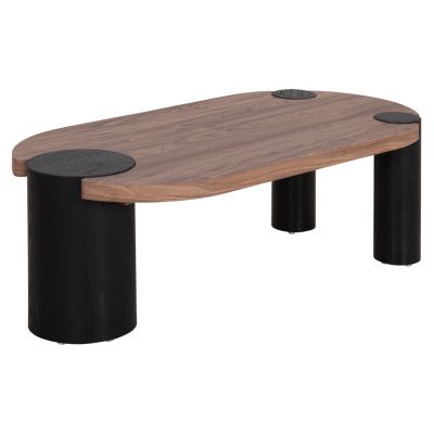 COFFEE TABLE OVAL OVALON HM18433.05 MDF TOP IN WALNUT--MDF LEGS IN BLACK 120x60x40Hcm.