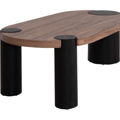 COFFEE TABLE OVAL OVALON HM18433.05 MDF TOP IN WALNUT--MDF LEGS IN BLACK 120x60x40Hcm.