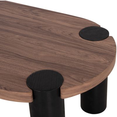 COFFEE TABLE OVAL OVALON HM18433.05 MDF TOP IN WALNUT--MDF LEGS IN BLACK 120x60x40Hcm.