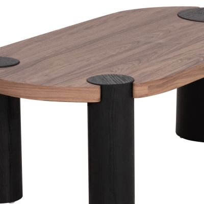 COFFEE TABLE OVAL OVALON HM18433.05 MDF TOP IN WALNUT--MDF LEGS IN BLACK 120x60x40Hcm.