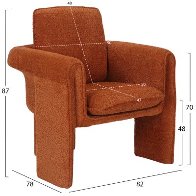 ARMCHAIR CRUSHER HM9681.05 ORANGE BOUCLE FABRIC-METAL FRAME 82x78x87Hcm.