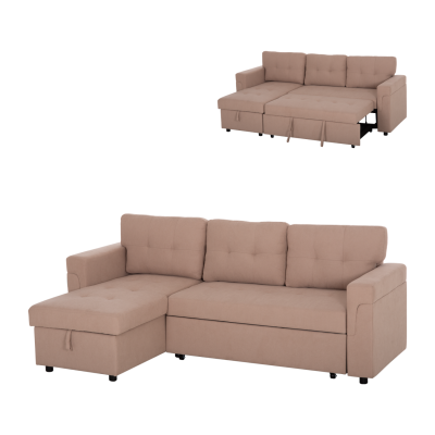 CORNER SOFA-BED REVERSIBLE SAL HM3310.03 BEIGE FABRIC 213x136x84Hcm