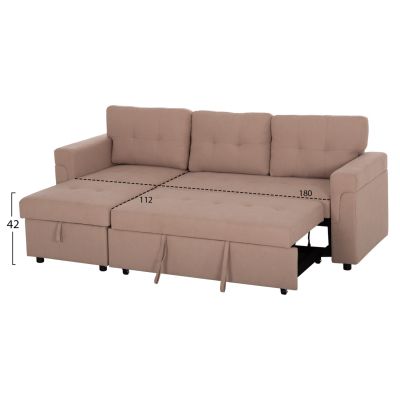 CORNER SOFA-BED REVERSIBLE SAL HM3310.03 BEIGE FABRIC 213x136x84Hcm