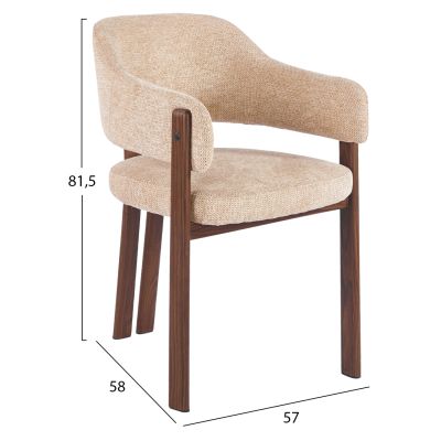 DINING CHAIR DIRENO HM18477.02 BEIGE FABRIC--METAL LEGS IN WALNUT HEAT TRANSFER 57x58x81.5Hcm.