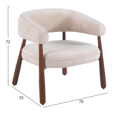 ARMCHAIR KERN HM18478.01 BEIGE FABRIC--METAL LEGS WALNUT HEAT TRANSFER 70x64x72Hcm.