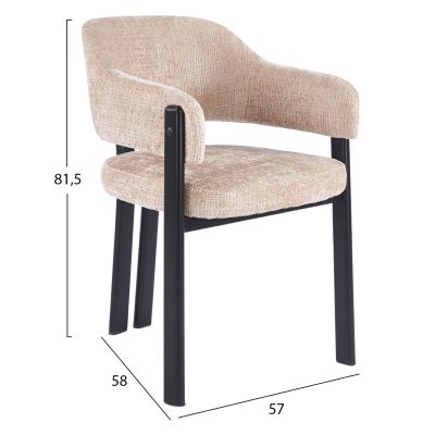 DINING CHAIR DIRENO HM18477.12 BEIGE FABRIC--METAL LEGS IN BLACK 57x58x81.5Hcm.