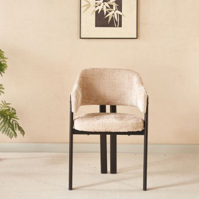 DINING CHAIR DIRENO HM18477.12 BEIGE FABRIC--METAL LEGS IN BLACK 57x58x81.5Hcm.