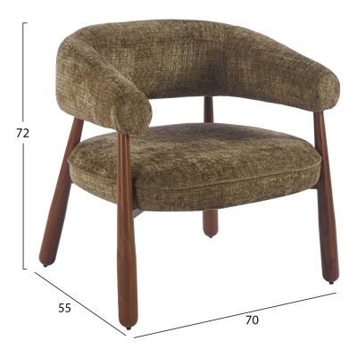 ARMCHAIR KERN HM18478.03 GREEN FABRIC--METAL LEGS WALNUT HEAT TRANSFER 70x64x72Hcm.