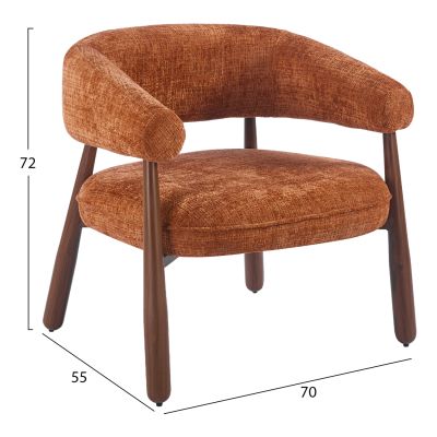 ARMCHAIR KERN HM18478.04 BRICK RED FABRIC--METAL LEGS WALNUT HEAT TRANSFER 70x64x72Hcm.