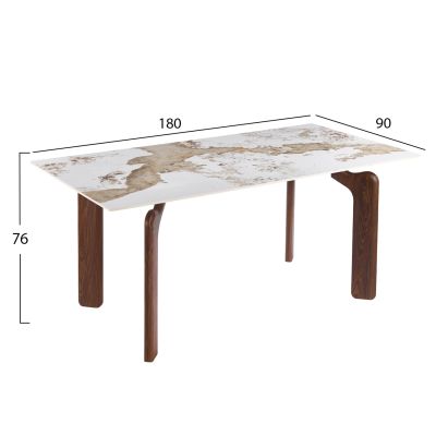 DINING TABLE DALLE HM18479.01 MDF TOP IN WHITE MARBLE--METAL LEGS IN WALNUT 180x90x76Hcm.