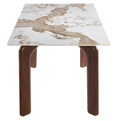 DINING TABLE DALLE HM18479.01 MDF TOP IN WHITE MARBLE--METAL LEGS IN WALNUT 180x90x76Hcm.