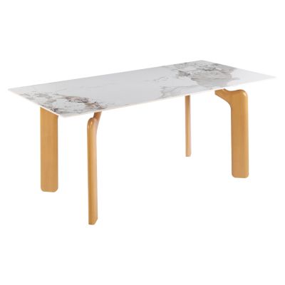 DINING TABLE DALLE HM18479.02 MDF TOP IN WHITE MARBLE--METAL LEGS IN NATURAL WOOD LOOK 180x90x76Hcm.
