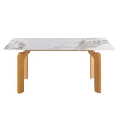 DINING TABLE DALLE HM18479.02 MDF TOP IN WHITE MARBLE--METAL LEGS IN NATURAL WOOD LOOK 180x90x76Hcm.