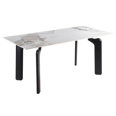 DINING TABLE DALLE HM18479.03 MDF TOP IN WHITE MARBLE--METAL LEGS IN BLACK 180x90x76Hcm.