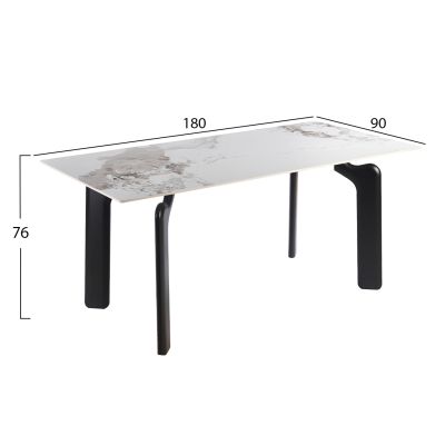 DINING TABLE DALLE HM18479.03 MDF TOP IN WHITE MARBLE--METAL LEGS IN BLACK 180x90x76Hcm.