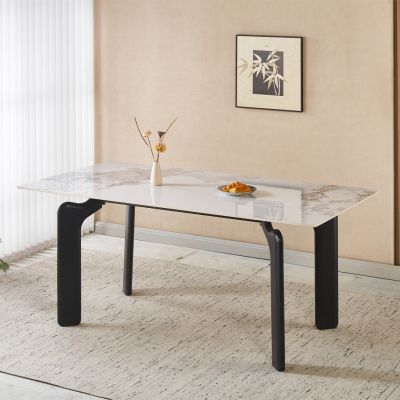 DINING TABLE DALLE HM18479.03 MDF TOP IN WHITE MARBLE--METAL LEGS IN BLACK 180x90x76Hcm.