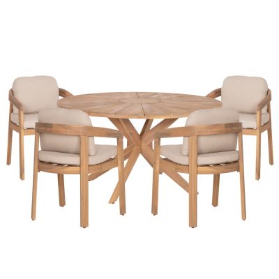 OUTDOOR DINING SET 5PCS CRAVIN HM10904 ACACIA WOOD IN NATURAL--CUSHIONS IN BEIGE