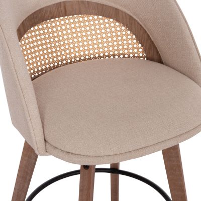 BAR STOOL SWIVEL RIKI HM18253.01 WOODEN LEGS--BEIGE FABRIC 51x53x94Hcm.