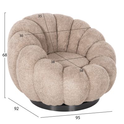 SET SWIVELLING ARMCHAIR WITH ROUND STOOL GRYMM HM10928.08 BROWNISH BEIGE BOUCLE FABRIC