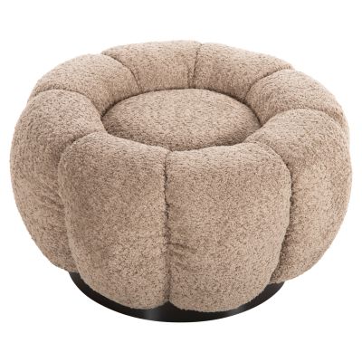 SET SWIVELLING ARMCHAIR WITH ROUND STOOL GRYMM HM10928.08 BROWNISH BEIGE BOUCLE FABRIC