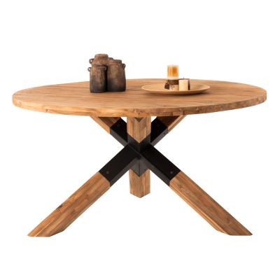 DINING TABLE ROUND KATTE HM9559 RECYCLED TEAK WOOD-LEGS WITH METAL Φ150x78Hcm.